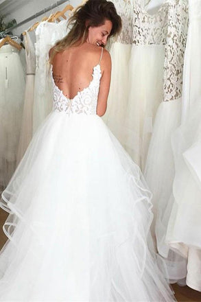 Princess V-neck Spaghetti Wedding Dress with Appliques Beading