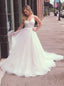 A-Line Spaghetti Straps Tulle Appliqued Wedding Dresses