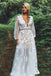 v-neck waist beaded appliques boho wedding dress with long sleeves dtw330