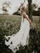 Spaghetti Straps Backless Sheath Lace Beach Wedding Dress