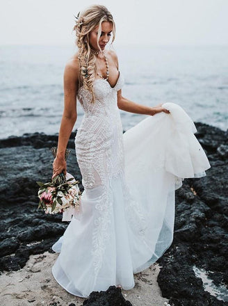 Mermaid Sweetheart Lace Appliques Beach Wedding Dress