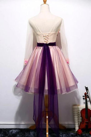 Chic Long Sleeve 3D Floral Homecoming Dress Tulle Short Prom Dress