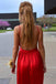 Simple Red Prom Dresses A-Line Spaghetti Straps Backless Evening Gown