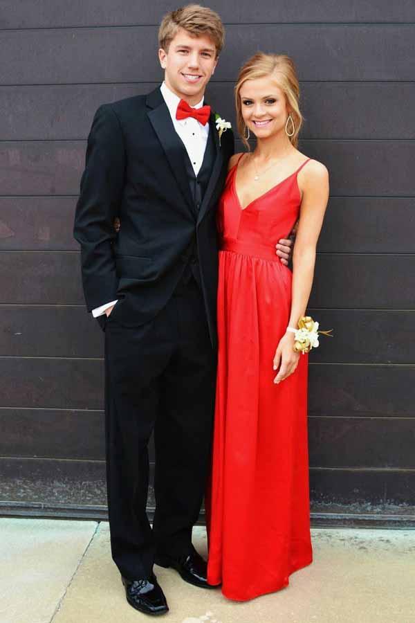 Simple Red Prom Dresses A-Line Spaghetti Straps Backless Evening Gown