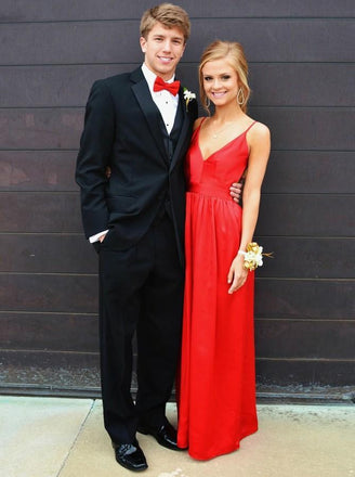 simple red prom dresses a-line spaghetti straps backless evening gown dtp704
