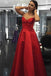 A-Line Spaghetti Sweetheart Red Satin Long Prom Dresses with Ruched