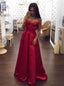 A-Line Spaghetti Sweetheart Red Satin Long Prom Dresses with Ruched