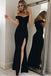 Off Shoulder Sheath Split Black Long Prom Dress, Sexy Black Evening Gown