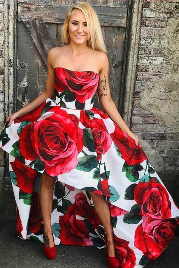 red floral prom dress Beaded Floal Printed Long Dresses with Deep V-Neck Formal Plus Size APD3326 Available in Red A-Line V-Neck Long Dark Red