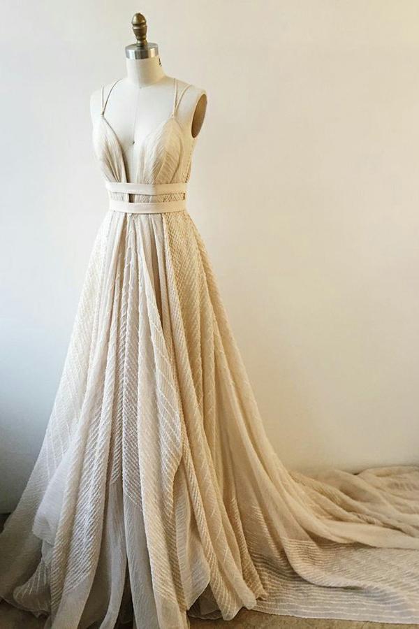 elegant spaghetti-straps a-line v-neck lace long prom dress dtp722