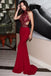 open back dark red lace evening dress high neck mermaid prom dress dtp726