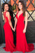 elastic satin sheath scoop red prom dress with beading back dtp728