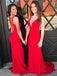 Elastic Satin Sheath Scoop Red Prom Dress with Beading Back