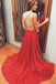Sexy Backless Long Prom Dress, A-Line Halter Red Evening Dress With Slit