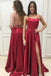 a-line halter red evening dress with slit sexy backless long prom dress dtp730
