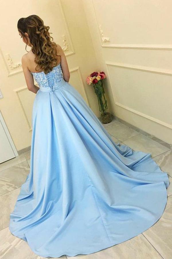 A-Line Sweetheart Light Blue Ball Gown Prom Dress with Appliques
