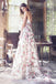 Stunning A-Line V-Neck Long Prom Dresses with Pink Flowers