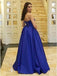 strapless royal blue satin long prom dress plus size formal gown dtp97
