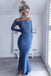 off-shoulder lace long sleeves blue mermaid bridesmaid dresses dtb89