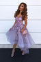 A-Line V-neck Hi-Lo Lilac Prom Dresses 8th Graduation Dress with Flowers