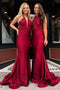 Mermaid V-Neck Burgundy Long Convertible Bridesmaid Dresses
