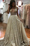 Sparkle A-Line V-Neck Backless Long Prom Dress with Sequins
