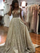 Sparkle A-Line V-Neck Backless Long Prom Dress with Sequins