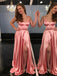 coral long prom dress spaghetti straps sexy slit formal gown dtp76