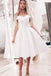 simple white a-line off-the-shoulder short prom dress with pleats dth394