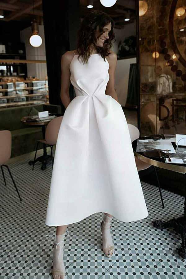ivory backless spaghetti straps prom dress simple wedding dresses with pockets dth395