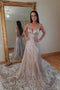 Sparkly A-line V-neck Tulle Formal Prom Dresses with Sequins