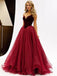 a-line sweetheart burgundy tulle long prom dress with ruched dtp216