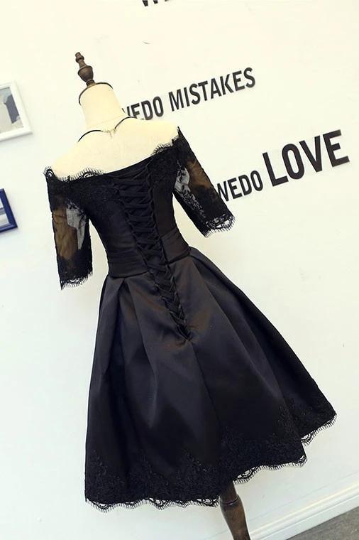 Black Short Homecoming Dress, Half Sleeves Short Prom Party Dress