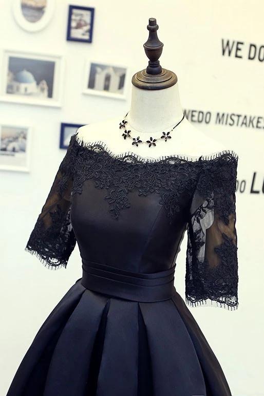 Black Short Homecoming Dress, Half Sleeves Short Prom Party Dress