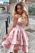 strapless blush semi homecoming party dresses with tiered skirt dth343