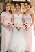 flowy straps v-neck pink chiffon long bridesmaid dresses dtb156