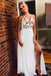 a-line v-neck embroidered chiffon white long prom dresses with split dtp792