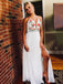 A-line V-Neck Embroidered Chiffon White Long Prom Dresses With Split