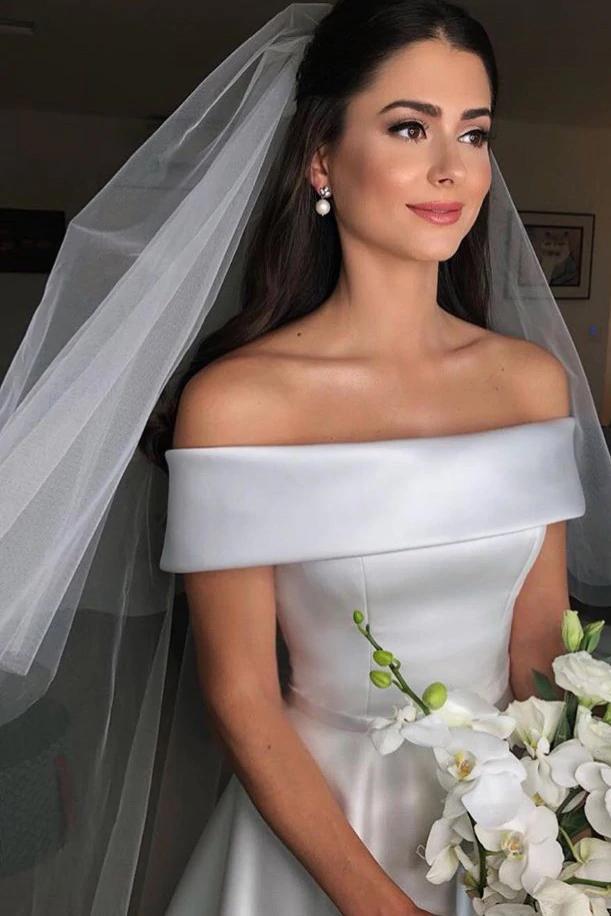 Elegant A-line Beach Wedding Dress Off Shoulder Simple Bridal Dress