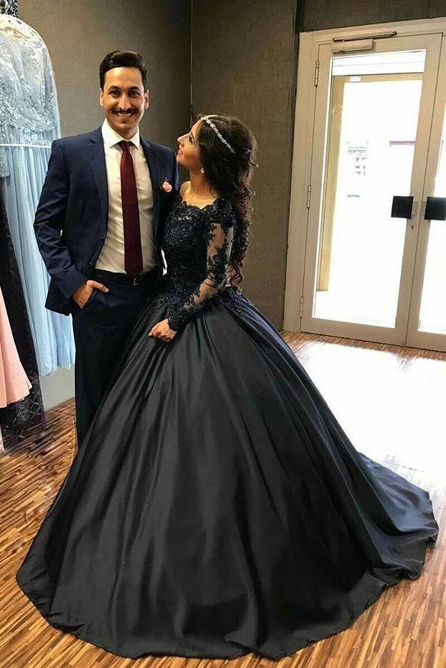 ball gown lace long sleeves prom dress black quinceanera dresses dtp911