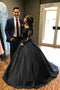 Ball Gown Lace Long Sleeves Prom Dress Black Quinceanera Dresses