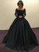 Ball Gown Lace Long Sleeves Prom Dress Black Quinceanera Dresses