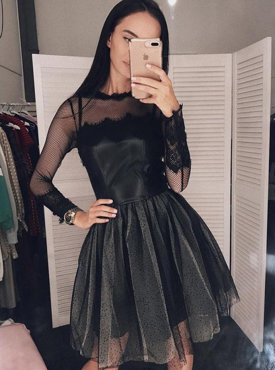 Black Short Homecoming Dresses Long Sleeve Little Black Dress