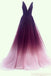 a-line v-neck tulle ombre long prom dresses simple formal gown dtp782