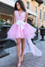 Sweet V-neck Pink Homecoming Dress Short Prom Dresses With Tulle Train