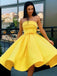 Simple Strapless Yellow Homecoming Dresses Short Prom Dresses