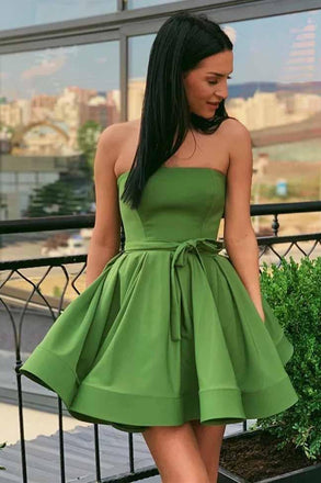 green strapless homecoming dresses simple short prom dress dth351