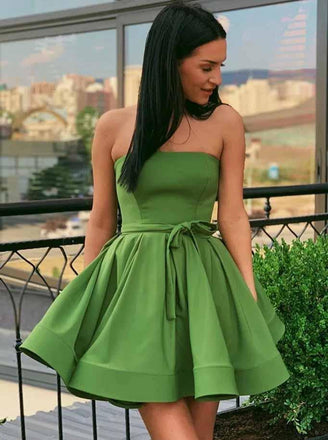 Green Strapless Homecoming Dresses Simple Short Prom Dress