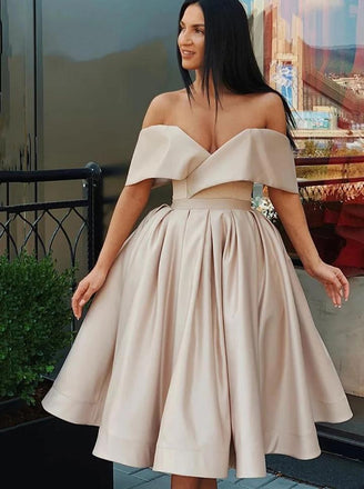 Off Shoulder Short Simple Prom Dress, Satin Homecoming Graduation Dress