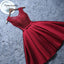 Burgundy Short Evening Dress Satin Lace A-line Short Homecoming Dress
